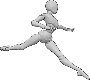 Pose Reference- Split leap pose - Female is leaping with one leg extended forward and one back, split-like