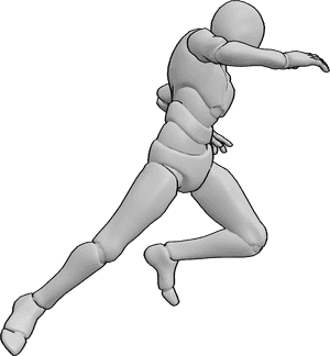 Pose Reference- Male sideways leap pose - Male is leaping sideways with one arm leading the motion
