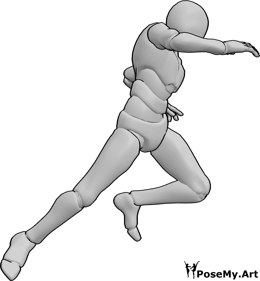 Pose Reference- Male sideways leap pose - Male is leaping sideways with one arm leading the motion