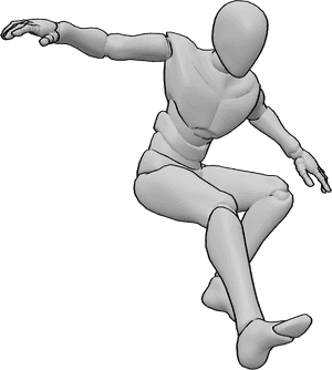 Pose Reference- Downward leaping pose - Male is leaping downward with arms raised for balance