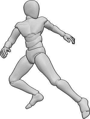Pose Reference- Leaping turning pose - Male is leaping while turning the head in the opposite direction
