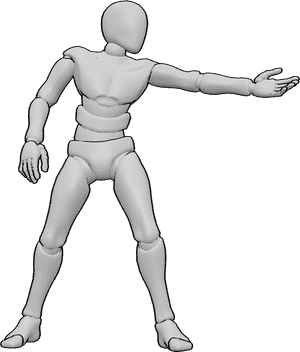 Pose Reference- Male reaching out sideways pose - Male is reaching out sideways with an open palm
