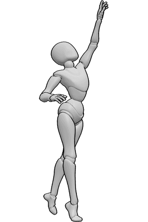 Pose Reference- Female upward reaching out pose - Female is reaching out upward as if trying to grab something