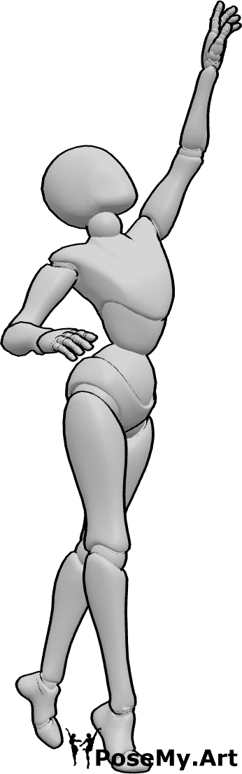 Pose Reference- Female upward reaching out pose - Female is reaching out upward as if trying to grab something