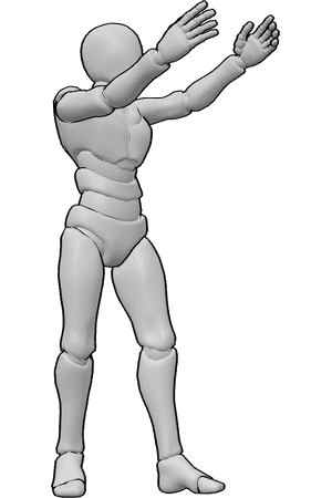 Pose Reference- Male both hands reaching out pose - Male is reaching out with both hands while standing and stepping forward