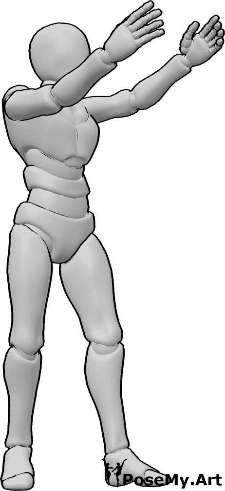 Pose Reference- Male both hands reaching out pose - Male is reaching out with both hands while standing and stepping forward