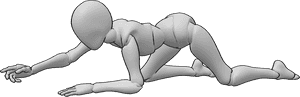 Pose Reference- Crawling reaching out pose - Female is reaching out with one hand while crawling on all fours