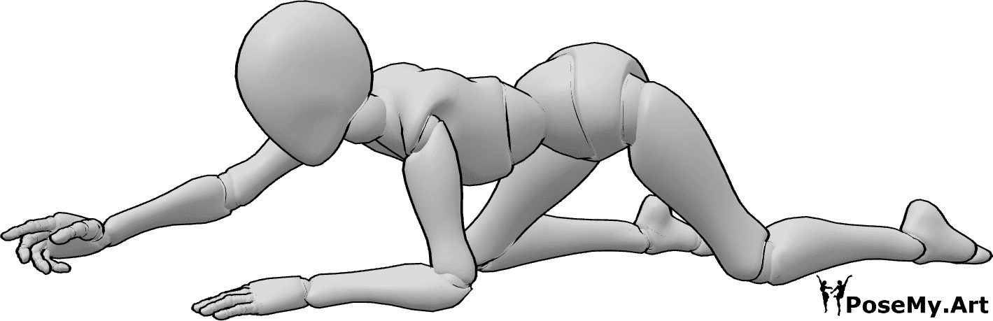 Référence des poses- Posture du rampement avec les bras tendus - Une femme tend la main tout en rampant à quatre pattes