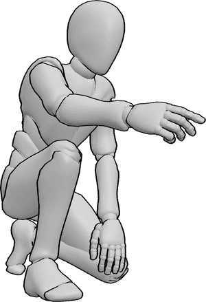 Pose Reference- Male kneeling reaching out pose - Male is reaching out with one hand while half-kneeling