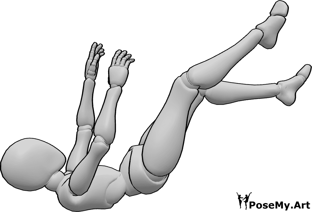 Pose Reference- Female falling reaching out pose - Female is reaching out with both hands while falling