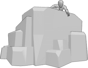 Pose Reference- Male reaching out downwards pose - Male is lying on top of a rock and reaching out downwards