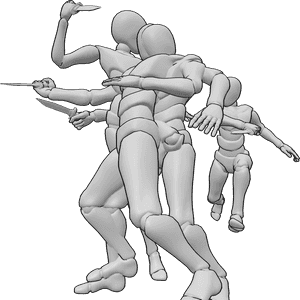 Pose Reference- Knife fighting pose - Male is attacking female from behind with a knife