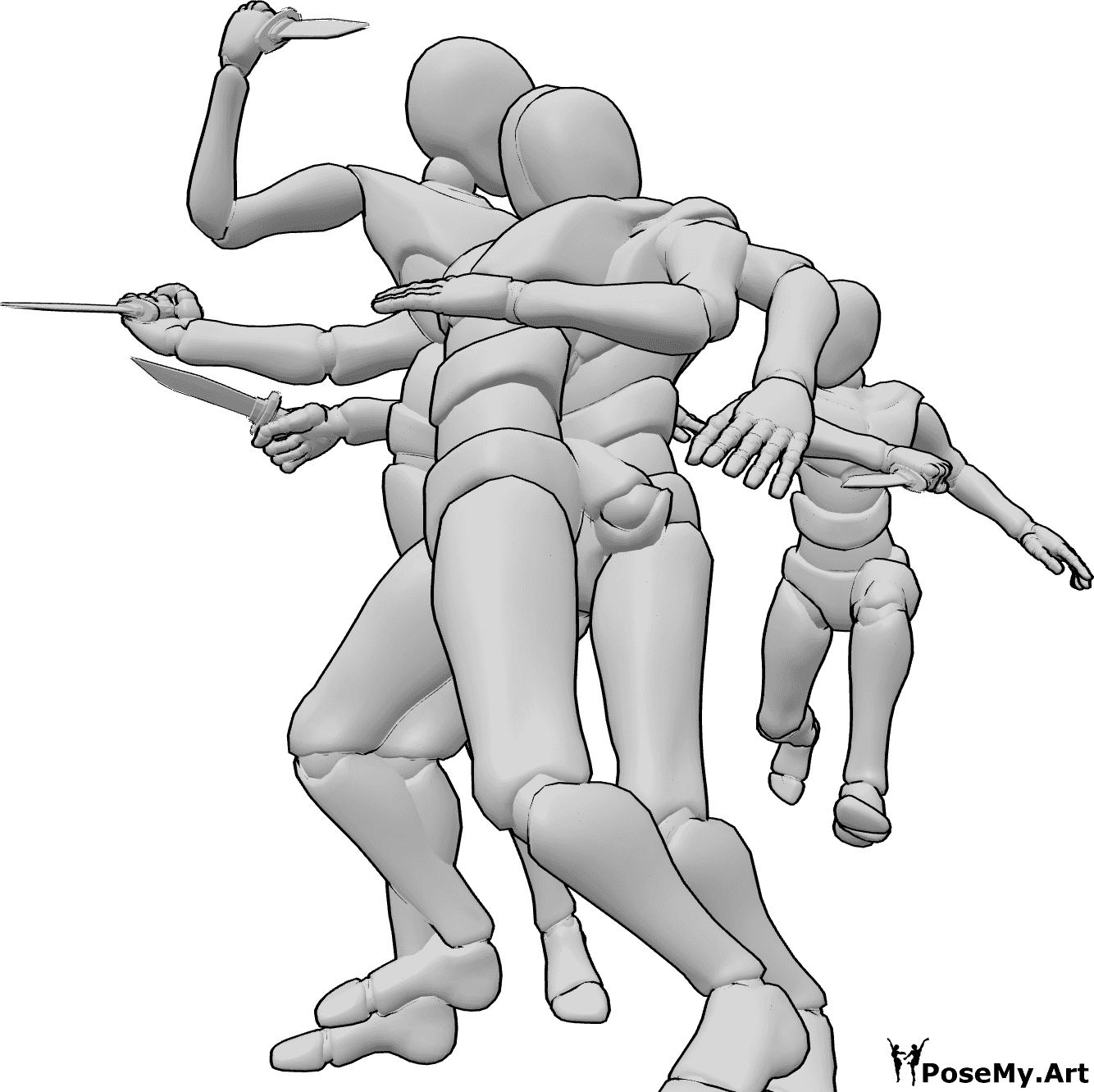 Pose Reference- Knife fighting pose - Male is attacking female from behind with a knife