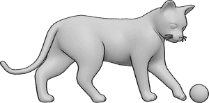 Pose Reference- Cat playing pose - Cat is playing with a small ball, playing cat drawing reference