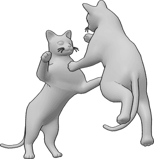 Pose Reference- Cats fighting pose - Two cats are fighting, one of them is jumping