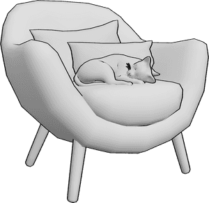 Pose Reference- Cat sleeping pose - Cat is sleeping in an armchair with pillows behind her