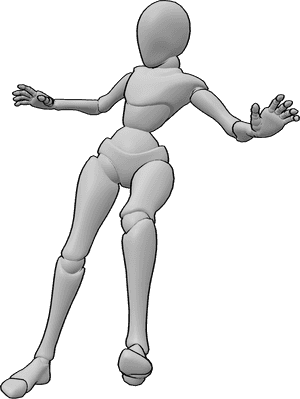Pose Reference- Sideways slipping falling pose - Female is slipping sideways, one foot sliding out