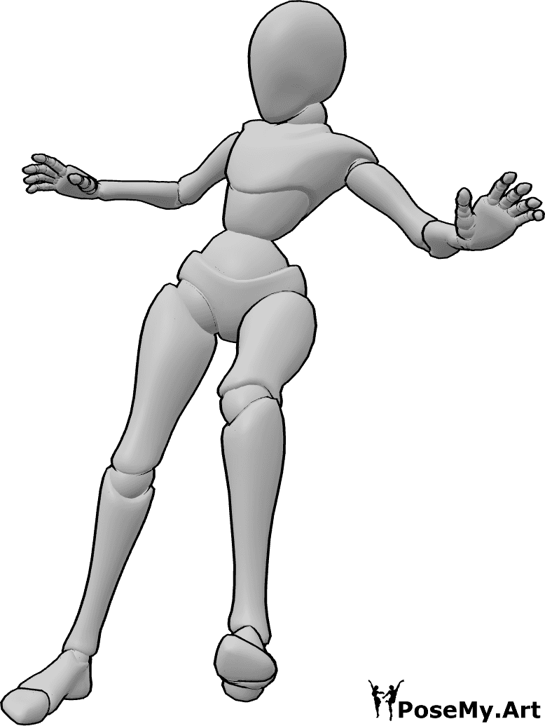 Pose Reference- Sideways slipping falling pose - Female is slipping sideways, one foot sliding out