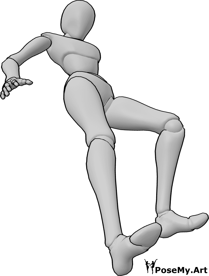 Pose Reference- Slipping falling pose - Female is slipping backward, heels forward, torso lagging behind