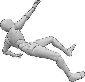 Pose Reference- Male falling down reaching pose - Male is falling while reaching for support, one arm fully extended