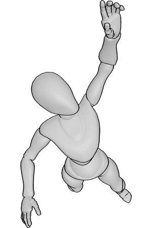 Pose Reference- Female falling down reaching pose - Female is falling down, reaching out with her left hand