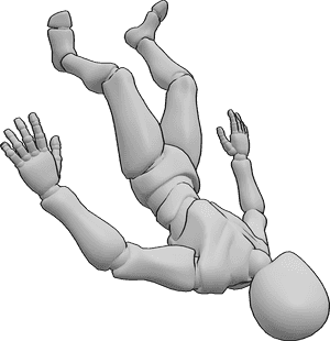 Pose Reference- Male upside down falling pose - Male is falling upside down, unconscious falling pose