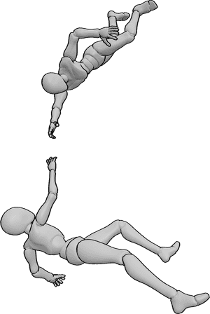 Pose Reference- Couple falling down pose - Female and male are falling down, reaching for each other's hands