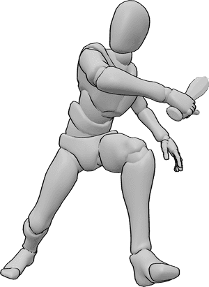 Pose Reference- Diagonal sword slash pose - Male is stepping forward into a diagonal sword slash, torso rotated, rear heel lifted for momentum