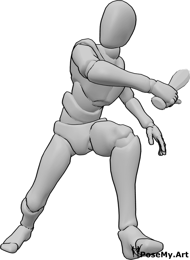 Pose Reference- Diagonal sword slash pose - Male is stepping forward into a diagonal sword slash, torso rotated, rear heel lifted for momentum