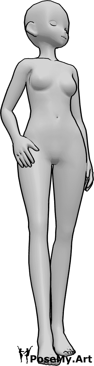Pose Reference- Anime head pose - Anime Female is turning her head slightly to the left in a 3/4 angle