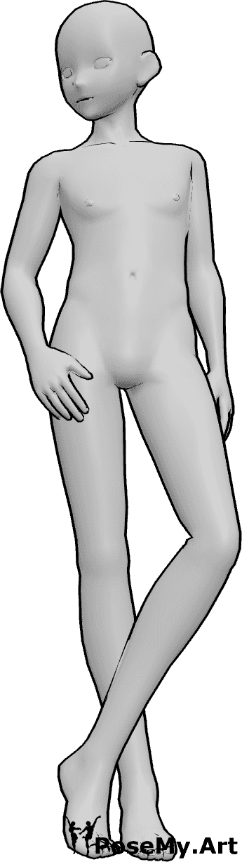 Pose Reference- Anime male head turning pose - Anime Male is turning his head slightly to the right in a 3/4 angle
