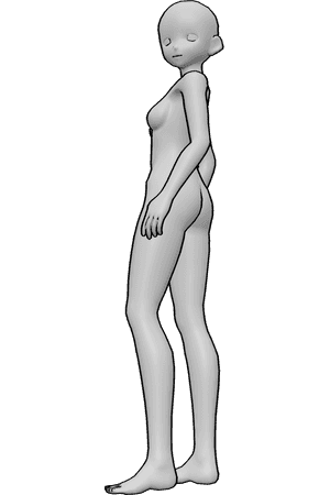 Pose Reference- Anime over shoulder glance pose - Anime Female is glancing over her shoulder with the head rotated
