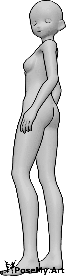 Pose Reference- Anime over shoulder glance pose - Anime Female is glancing over her shoulder with the head rotated