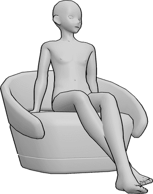 Pose Reference- Anime seated head turn pose - Anime Male is sitting in an armchair and looking slightly to the left