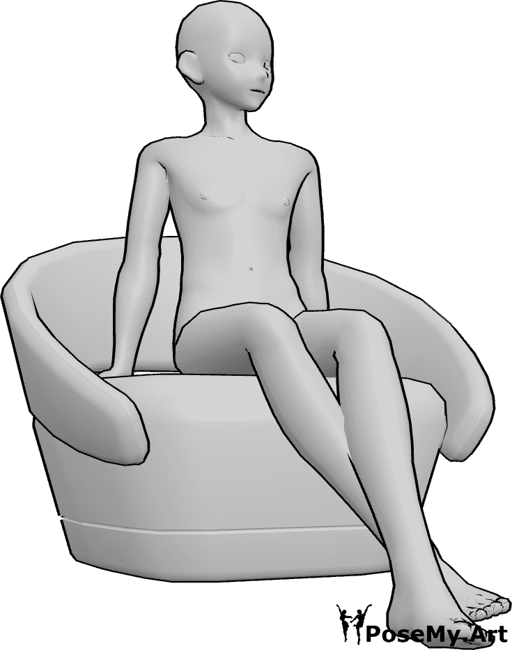 Pose Reference- Anime seated head turn pose - Anime Male is sitting in an armchair and looking slightly to the left