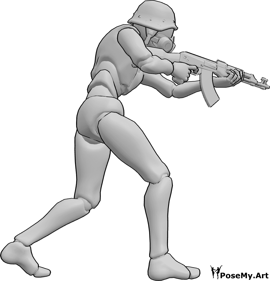 Referência de poses- Andar com a pose do AK-47 - O homem avança lentamente, apontando uma AK-47