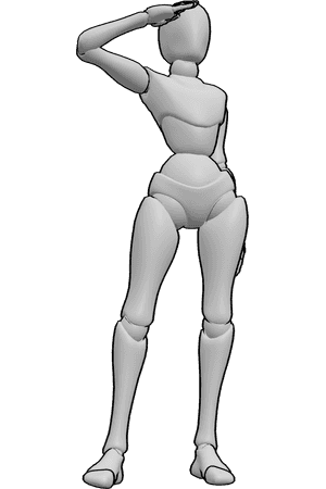 Pose Reference- Female salute pose - Female is standing in a relaxed stance and giving a casual salute