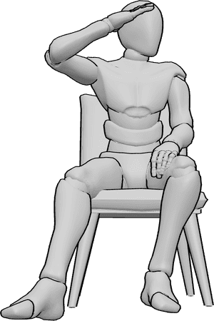 Pose Reference- Seated salute pose - Male is sitting on a chair and saluting with a straight back