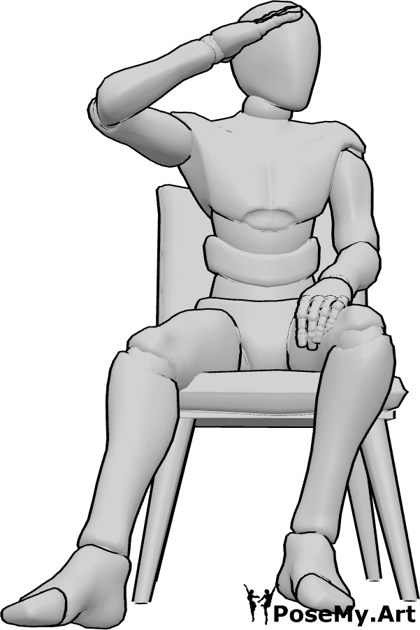 Pose Reference- Seated salute pose - Male is sitting on a chair and saluting with a straight back