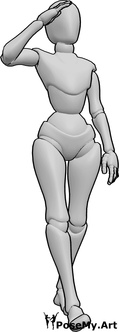 Pose Reference- Female walking salute pose - Female is walking forward and raising her hand into a salute mid-step