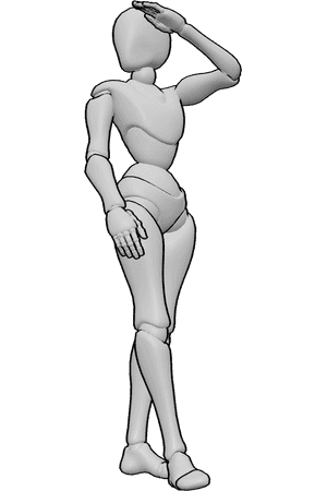 Pose Reference- Turning salute pose - Female is mid-turn, looking over her shoulder while completing a salute