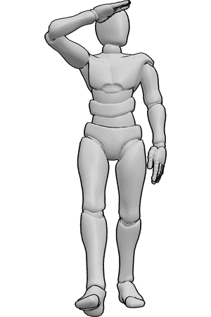 Pose Reference- Male walking salute pose - Male is turning his head while walking and raising his hand into a salute