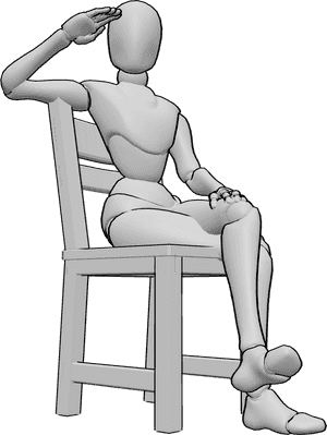 Pose Reference- Female seated salute pose - Female is sitting in a relaxed position and saluting casually
