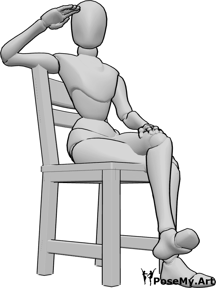 Pose Reference- Female seated salute pose - Female is sitting in a relaxed position and saluting casually