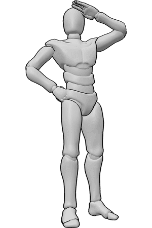 Pose Reference- Male turning salute pose - Male is turning his body to the side while raising his hand into a salute