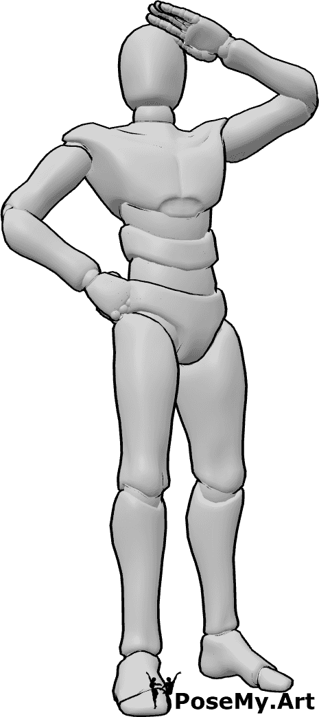 Pose Reference- Male turning salute pose - Male is turning his body to the side while raising his hand into a salute