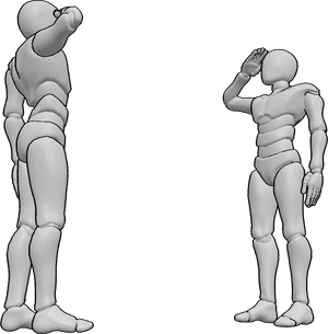 Pose Reference- Mutual salute pose - Two males are standing face to face and saluting each other in a formal military style