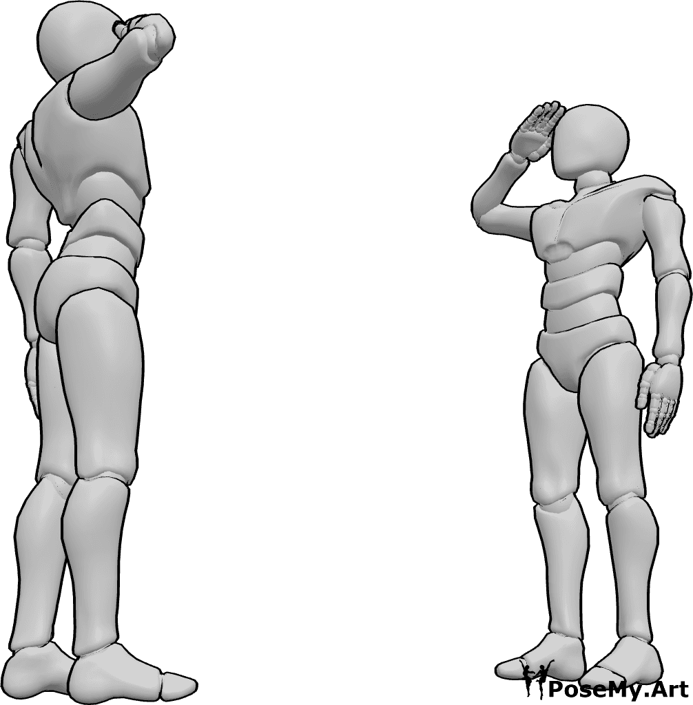 Pose Reference- Mutual salute pose - Two males are standing face to face and saluting each other in a formal military style