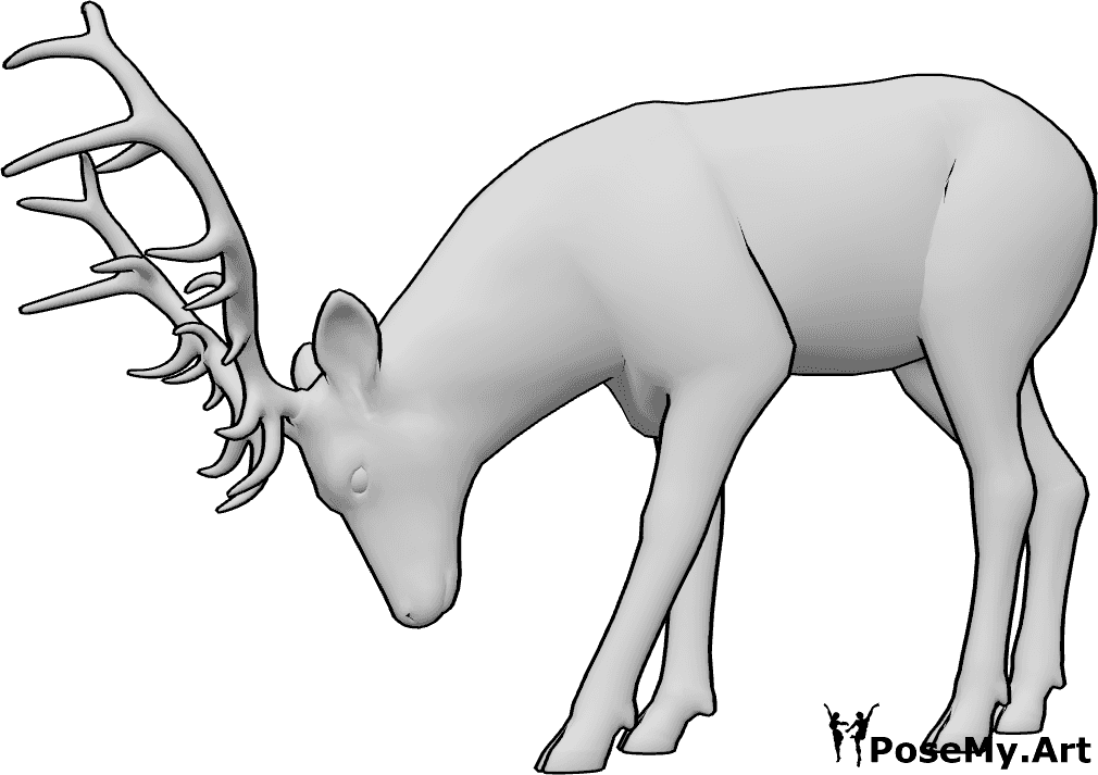 Pose Reference- Deer grazing pose - Deer is bending down and eating from the ground