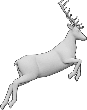Pose Reference- Deer forward leap pose - Deer is jumping high, body lifted and facing straight forward